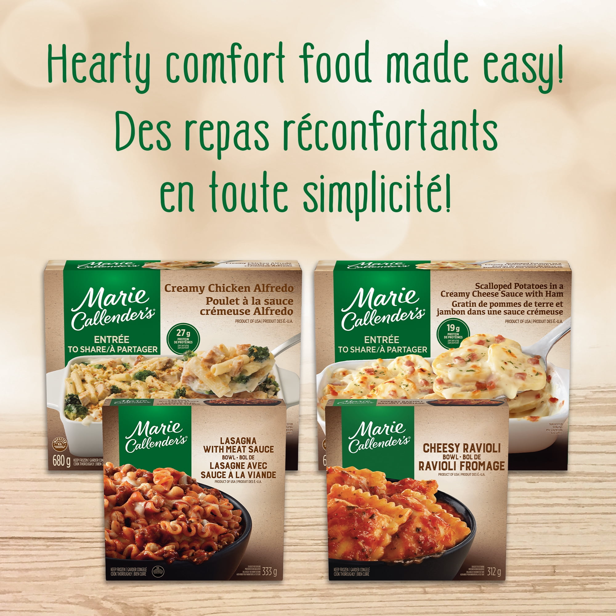 Marie Callender's Lasagne à la viande repas surgelé, Repas copieux, Avec pâtes entièrement cuisinées par nous et tomates mûries sur pied, Fait avec du bœuf et du porc Lasagne à la viande repas surgelé, 879g