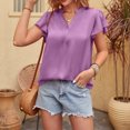 thumbnail image 2 of Women's V Neck Blouse Short Ruffle Sleeve Ladies Work Shirts Solid Color Casual Comfy Summer Tops Office Blouses Tunics, 2 of 5