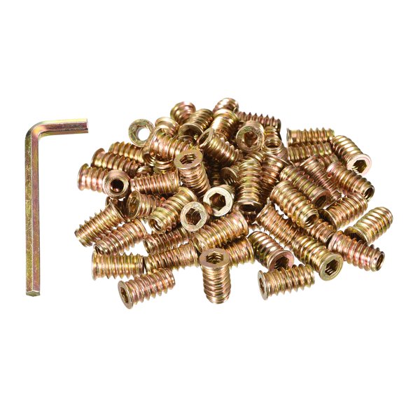 Unique Bargains 1/4-20 x 20mm Threaded Inserts Nuts, 100 Pack Wood Insert Nuts with Hex Wrench