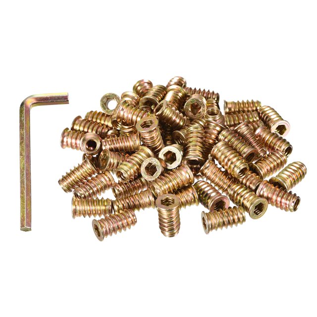 Unique Bargains 1/4-20 x 20mm Threaded Inserts Nuts, 100 Pack Wood Insert Nuts with Hex Wrench