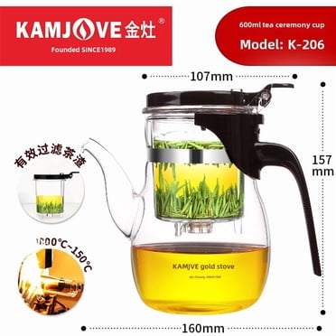 Théière en Verre Résistante à la Chaleur avec Filtre Amovible pour Séparation du Thé et de l'Eau, Capacité de 400-900 ml (Modèle K-206 600 ml), Usage Polyvalent à la Maison/au Bureau, Design Élégant pour Offrir et pour l'Infusion Quotidienne de Thé