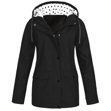 FAVIPT Imperméables pour Femmes à Fermeture Éclair Complète, Manteaux de Pluie à Capuche à Manches Longues, Vestes Unies Légères, Imperméables, Manteaux anti-UV 2025 Noir, TTG