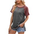 thumbnail image 1 of FAIWAD Summer T Shirts for Womens Short Sleeve Round Neck Color Block Trendy Basic Pullover Tops, 1 of 6