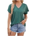 thumbnail image 2 of Fashion Womens Solid Color Loose T-Shirt Short Sleeved V-Neck Top, 2 of 9