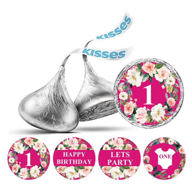 Darling Souvenir Party Favor Floral Border 1st Birthday Theme Stickers Labels 190 Pcs-Fuchsia Pink