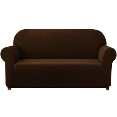 2024 Solid Print Polyester Loveseat Slipcover  Chocolate