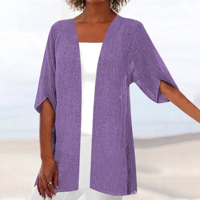Cardigans Légers pour Femmes Cardigan de Mode Décontracté Couleur Unie Manches Mi-Longues Sans Capuche en Liquidation