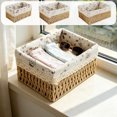 thumbnail image 1 of thefmos 3Pcs Small Woven Storage Basket, Rectangular Decorative Rattan Organizer Bin, Plastic Sundries CosmeticToyContainer for Home Bathroom Bedroom Kitchen Office, 1 of 9