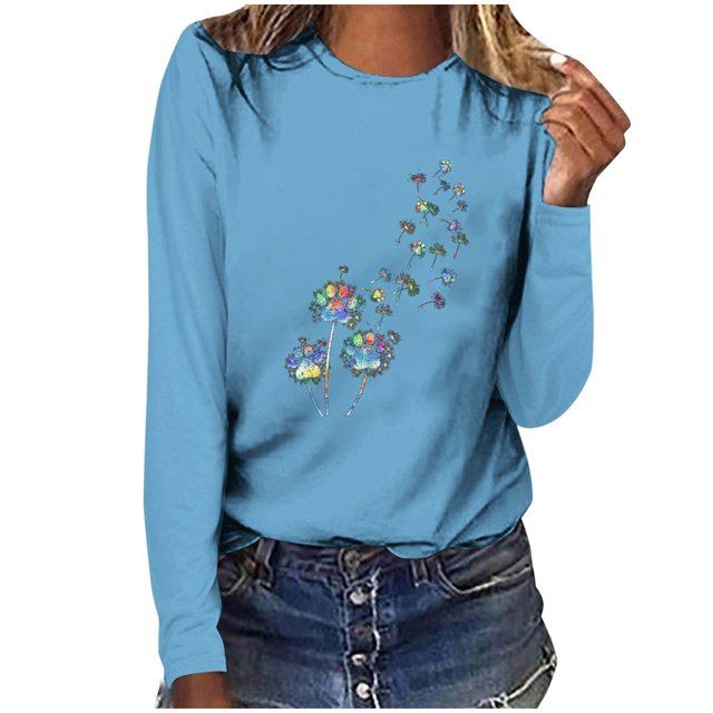 Pisexur Hauts pour Femmes Mode d'Automne T-Shirt à Imprimé Graphique Amusant Col Rond Manches Longues Chemises pour Femmes Chic Décontracté Hauts de Sortie Confort Polyvalent Blouses Légères