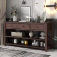 thumbnail image 2 of MODERNLUXE Table Console de 50 Pouces, Table de Canapé Rétro avec 3 Tiroirs, Étagères Ouvertes et Cadre en Bois pour Salon, Espresso, 2 of 7