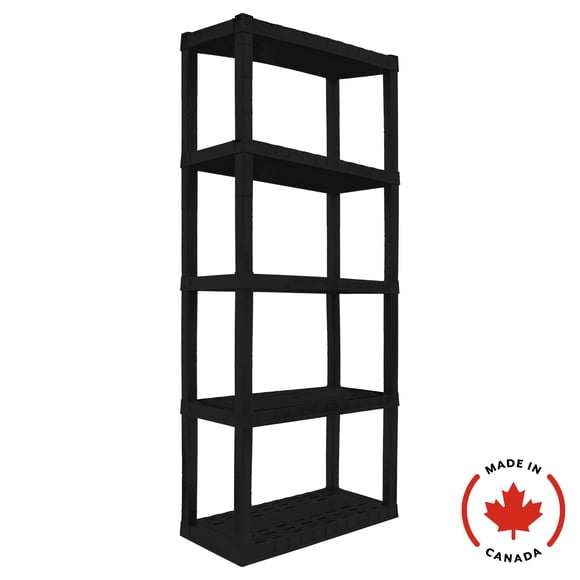Hyper Tough Garage Shelves Plastic Storage Shelf for Home Office Garage 5-Tier 75"H x 14"D x 30"W Black-450 lbs Total Capacity
