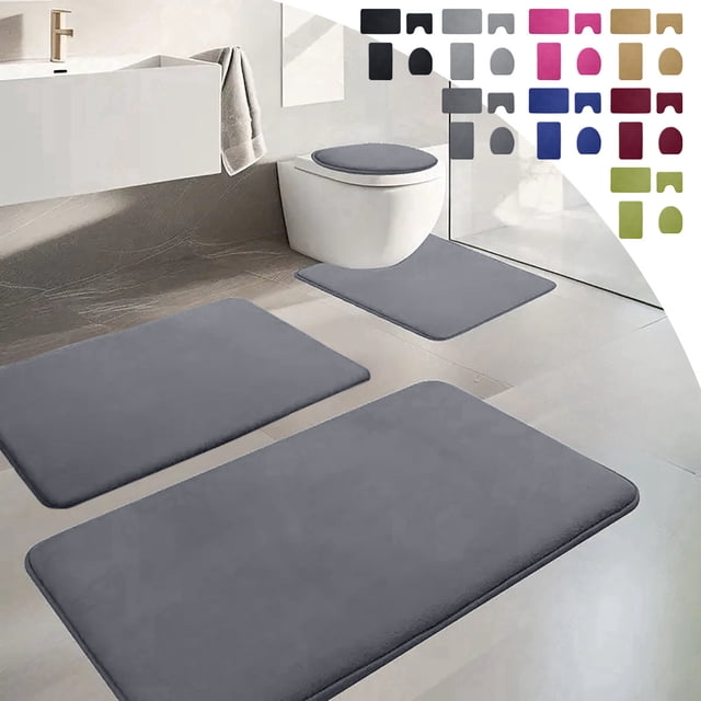 Vaidha Memory Foam Bath Mat 4 Set Bathroom Rugs For 4 Pcs Toilet Mats Universal Soft Comfortable Water Absorption Non-Slip Thick Machine Washable Easier To Dry Dark