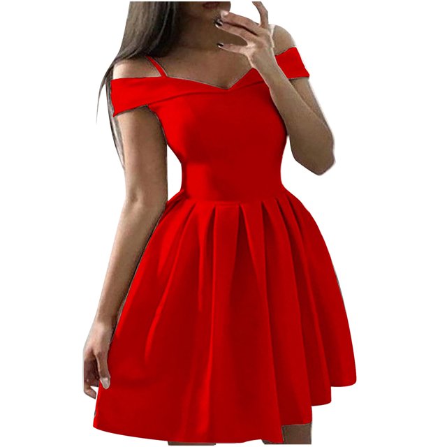 EQWLJWE Robes d'Été pour Femmes 2023 Robe Unie avec Soutien-Gorge Épaules Dénudées Robe Plissée Taille Haute Grande Robe de Bal en Solde pour Femmes