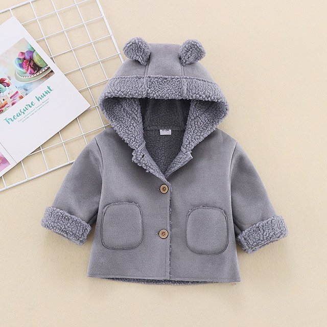 AAMILIFE Bébé Ours d'Automne et d'Hiver Oreilles Daim Capuche Veste Chaude composite Fausse Fourrure