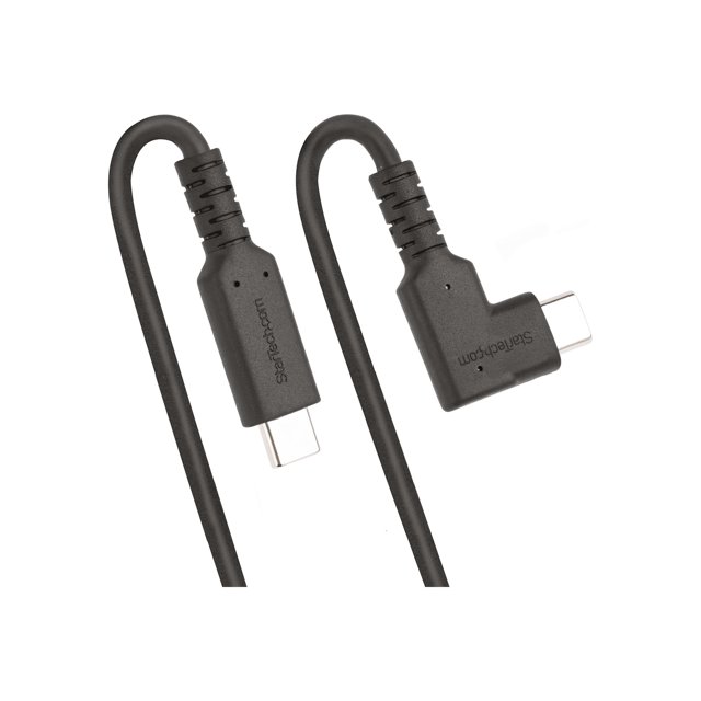 StarTech.com Câble USB-C Robuste à Angle Droit de 6 Pi (2 m), USB 3.2 Gen 1 (5 Gbps), Câble de Transfert de Données USB-C vers C, Mode Alt DP 4K 60 Hz, Alimentation 100 W - Câble USB-C à 90 Degrés (RUSB315CC2MBR) - Câble USB - 24 Broches USB-C (m) Droit vers 24 Broches USB-C (m) à Angle Droit - USB 3.2 Gen 1 -