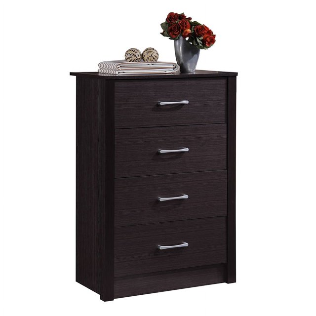 Hodedah Four Drawer Contemporary Wooden Chest in Chocolate Finish