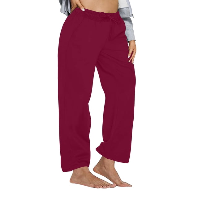 Plebaso Womens Plus Size Pants Elastic Waist Wide Leg Pants Loose Drawstring Lounge Pants with Pockets