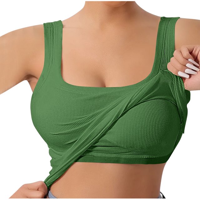 Yuyuzo Womens Tank Top Ribbed Knit Sleeveless Racerback V Neck Spaghetti Strap Cropped Tops Layering Tees