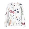 thumbnail image 5 of IROINNID T-Shirt à Manches Longues en Polyester Réduit pour Femmes, Quotidien Été, Aguichant, Plissé, Imprimé, Coupe Régulière, Col Rond, Haut à Boutons, Blanc, 5 of 5