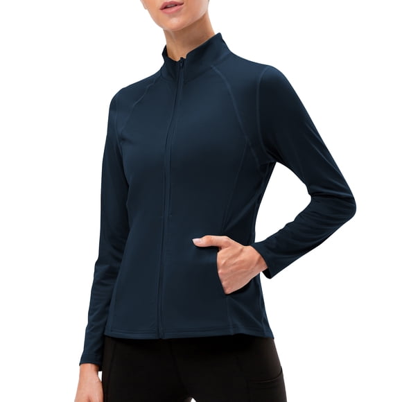 Yeacher Women Sport Jacket Turtleneck Slim Fit Full Zip Pockets Quick Dry Outdoor Running Track Jackets Tops