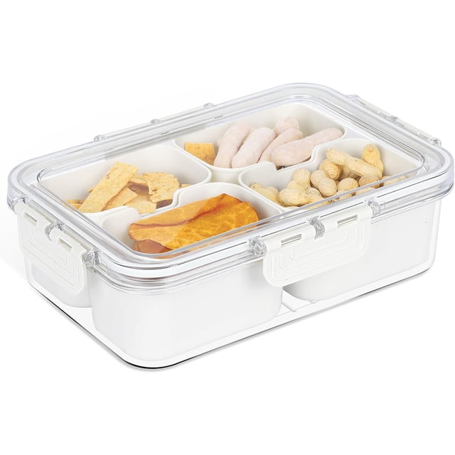 ALEXPRE Small Divided Serving Tray with Lid,Snackle Box, Clear, QY036-4