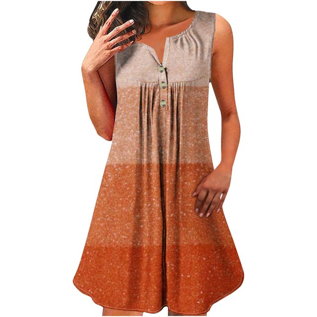 BEFOKA Robe pour Femme Grande Taille, Liquidation de Robes d'Été pour Femmes, Robe Sans Manches à Encolure Ronde pour Femme, Imprimée Fragmentée de Couleurs, à Boutons, à Enfiler