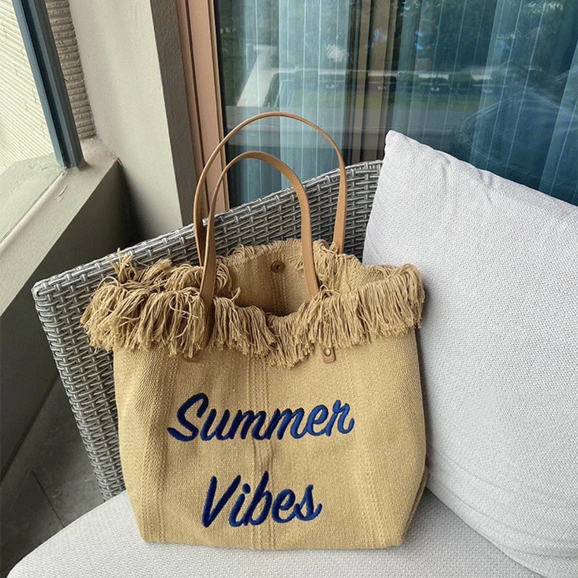 Handbag Beach Bag Travel Bag Simple Tassel Bag Mother Bag Large Capacity Shoulder Bag-SinKeeU