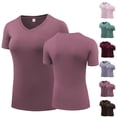 thumbnail image 1 of QIUOMBBP T-Shirts d'Athlétisme pour Femmes Grande Taille Sport Entraînement Physique Yoga Séchage Rapide Haut Manches Courtes Col Rond Coupe Ajustée T-Shirts Unis Vert Armée TTTG, 1 of 1