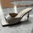 thumbnail image 4 of Womens Heeled Sandals High Kitten Heel Open Square Toe Solid Color Slide One Strap Stiletto Backless Party Dresses Pumps Beige, 4 of 5