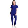 thumbnail image 1 of Kctiaxy Sarraus pour Femmes à Manches Courtes, Col Rond, Haut à Quart de Fermeture Éclair avec Poches et Pantalon Jogger Décontracté Uni à Jambe Fuselée, Ensemble de Sarrau, 1 of 3