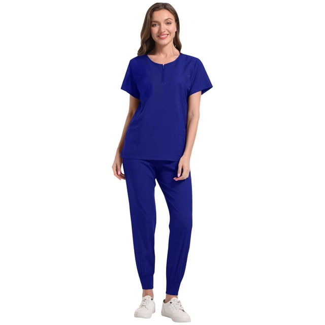 Kctiaxy Sarraus pour Femmes à Manches Courtes, Col Rond, Haut à Quart de Fermeture Éclair avec Poches et Pantalon Jogger Décontracté Uni à Jambe Fuselée, Ensemble de Sarrau