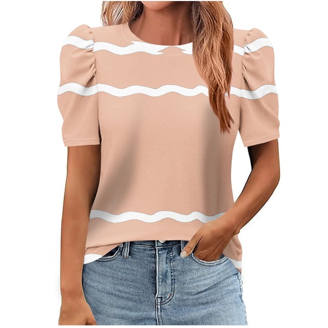Pisexur Hauts pour Femmes, Hauts de Sortie pour Femmes & T-Shirt à Manches Courtes Col Rond Imprimé, Haut Ample, Hauts de Printemps pour Femmes Kaki, m