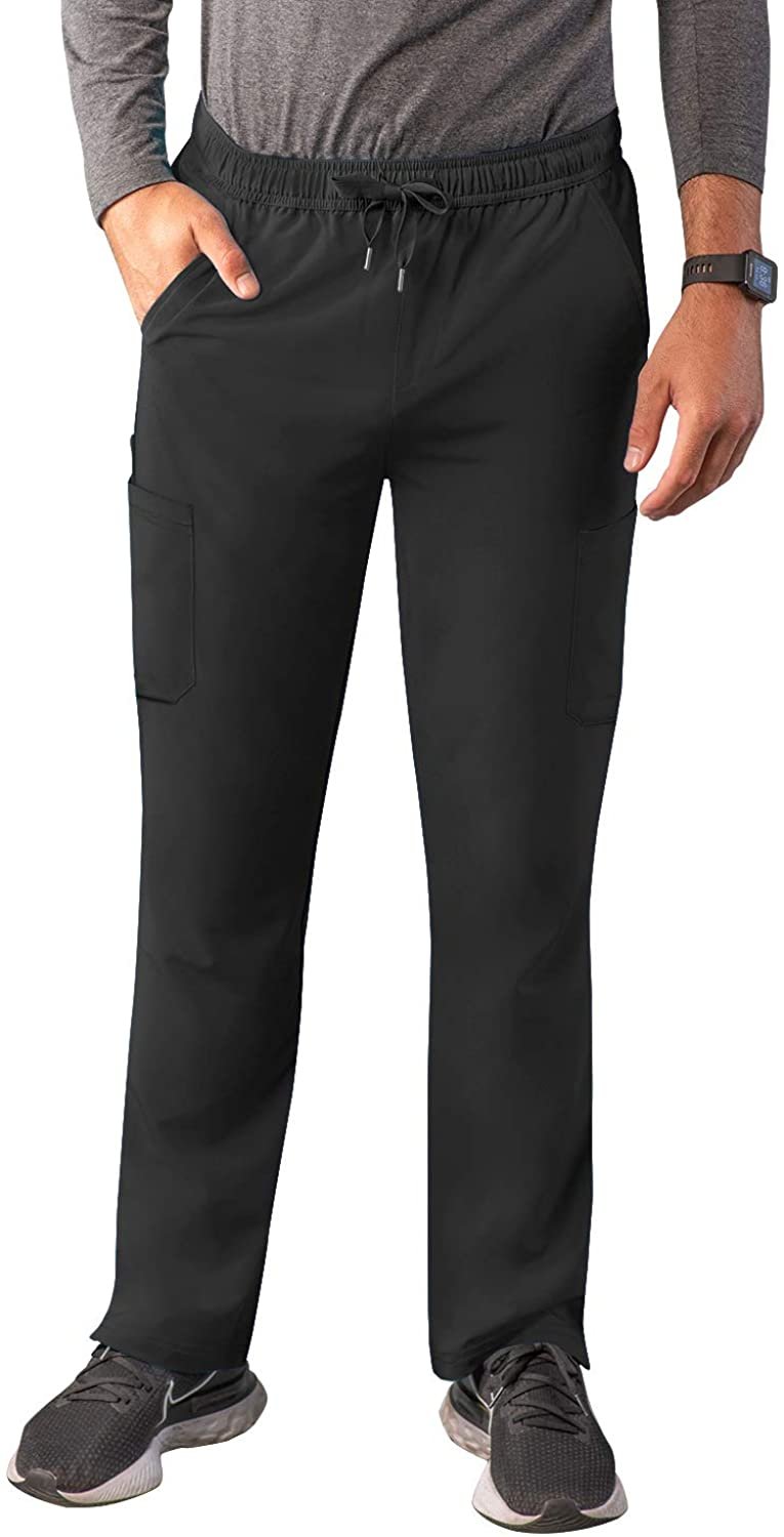 Adar Addition Scrubs for Men - Slim Leg Cargo Drawstring Scrub Pants - A6106 - Black - S