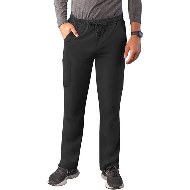 Adar Addition Scrubs for Men - Slim Leg Cargo Drawstring Scrub Pants - A6106 - Black - S