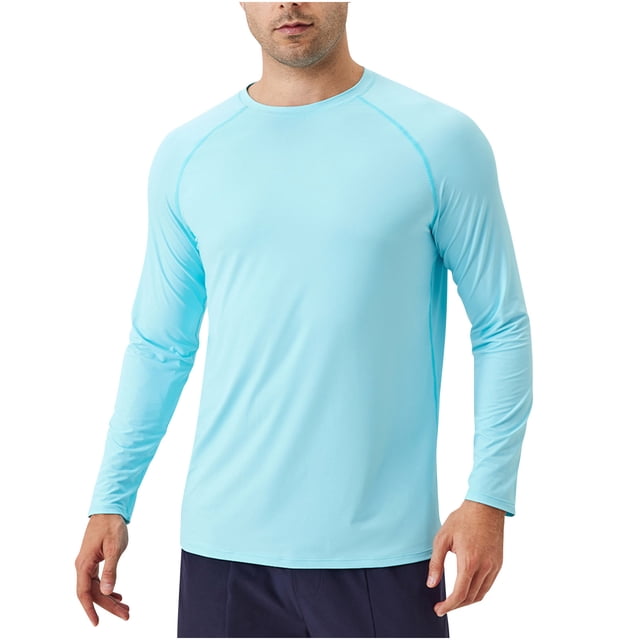 Dagugfen Hauts pour Hommes Chemises de Protection Solaire Manches Longues Col Rond Ajusté Extensible Course Entraînement Chemises Été