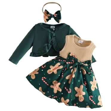 Splozh Girl Baby Girl Tenue de Premier Anniversaire Tenue de Noël Barboteuse à Volants à Manches Longues Ensemble Robe Salopette Mignonne Vêtements d'Automne Hiver Vert Foncé, 3-6 Mois
