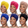 thumbnail image 1 of Women Solid Color African Turban Flower Knot Pre-Tied Bonnet Beanie Cap Headwrap, 1 of 6