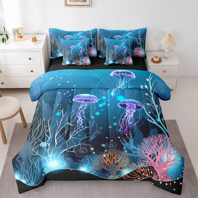 YST Gradient Jellyfish 7-Piece Comforter Set, Ocean Theme, Twin