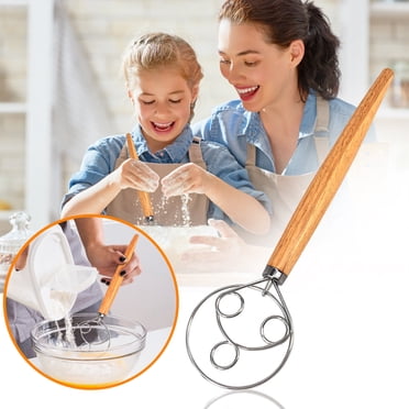 Dough Whisk, Wire Egg Whisk,Bread Whisking Tool,Wooden Sourdough Mixer with Stainless Steel Ring Kitchen Hand Bread Whisking Tool,Whisk Flour Coil Stirrer Egg-Beater Stick Kitchen Baking Tool