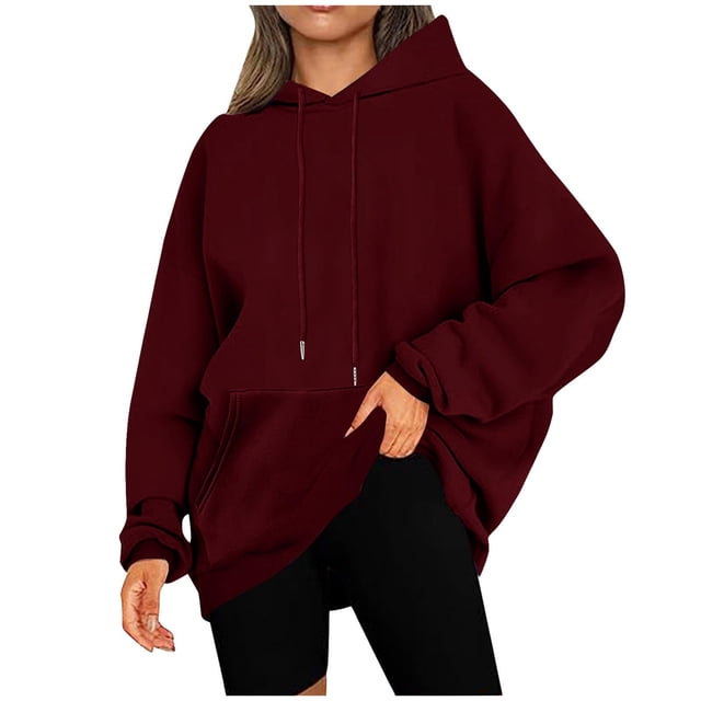 Besolor Womens Plus Size Hoodies Long Sleeve Drawstring Pullover Tops Casual Loose Fall Winter Hooded Sweatshirts
