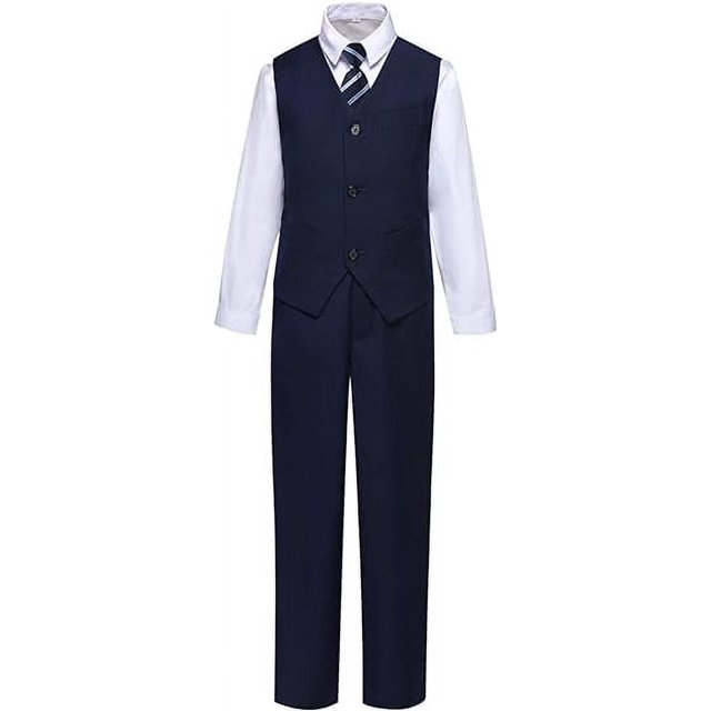 Ensemble de Complet Formel pour Garçons, avec Bretelles, Doubles Fentes, Taille Ajustable, Marine, 16T