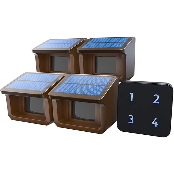 Driveway Alarm System- Solar Driveway Alarms- 3 Adjustable Sensitivities-Fully Weatherproof Outdoor Motion Sensor&Detector DIY Security Alert System-1 Receiver and 4 Sensors KIT