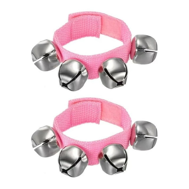 Staron 2 Pcs Instruments de Percussion Clochettes de Poignet Grelots Clochettes Musicales de Fête Grelots de Cheville Cadeaux d'Anniversaire Jouets. l'Image Montre Deux Bracelets de Poignet en nylon Roses, Chacun avec Quatre Grelots Métalliques Argentés Fixés Solidement. les Bracelets Ont une Conception Adhésive pour un Ajustement Réglable, Convenant à Porter sur les Poignets Ou les Chevilles. Idéal pour les Fêtes, les Célébrations, les Événements de Noël et les Activités Musicales.