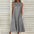 thumbnail image 1 of HKEJIAOI Robes Décontractées pour Femmes Offres Liquidation Cadeau de la Saint-Valentin Mode Femmes Uni Confortable Été Col Rond Dames Poches Robe Sans Manches Gris, 1 of 7