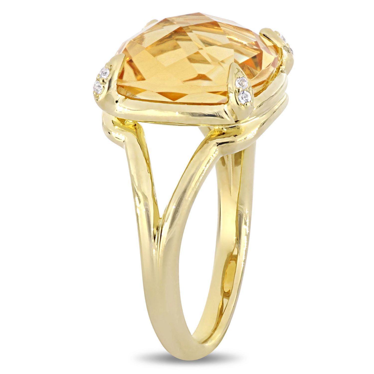 Bague cocktail Tangelo avec citrine et topazes blanches 7 CT PBT en argent sterling plaqué de rhodium jaune