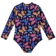 thumbnail image 4 of Little Girls Rash Guard Bathing Suits Flounce Printed Long Sleeve Sun Protection Swimwear Bathing Suit 10-11 Years, 4 of 7