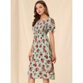 thumbnail image 4 of INSPIRE CHIC Robe Midi Décontractée pour Femme à Encolure Carrée, Manches Bouffantes, Smockée, à Fleurs, 4 of 6