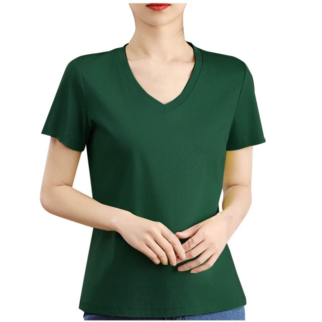 Timegard Womens Tops V Neck Short Sleeve Comfy Solid Color Basic Tee Casual Loose Workout Top Summer