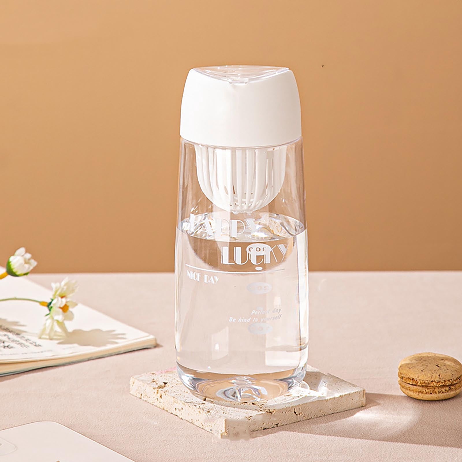 Tasse d'Eau avec Boîte de Rangement pour Thé, Tasse à Thé Portable, Tasse en Plastique, Tasse Spatiale, Tasse Portable Transparente, Tasse d'Eau Potable pour Étudiant