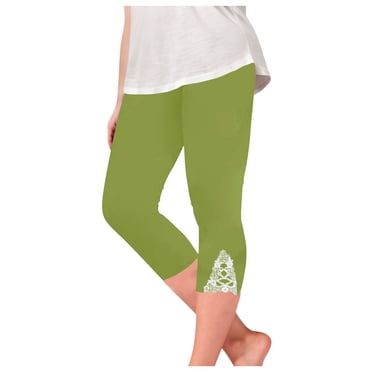 yoeyez Kids Girls Lace Trim Capri Leggings,Girls High Waist Stretch Leggings Plus Size Butt Lifting Tights Workout Sport Gym Leggings Capris for 8-9 Years